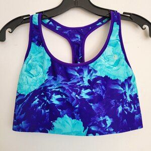 Champion Blue Purple Floral Watercolor Print Racerback Sports Bra Size Large